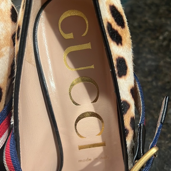Gucci Womens Buckle Close Pointed Toe Leopard Print Beige Classic Pumps Size 39 - Picture 8 of 8
